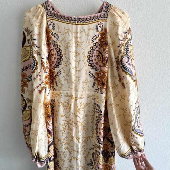 Farm Rio Boho Paisley Midi Dress Beige Long Sleeve Size Medium NWT - Picture 12 of 13